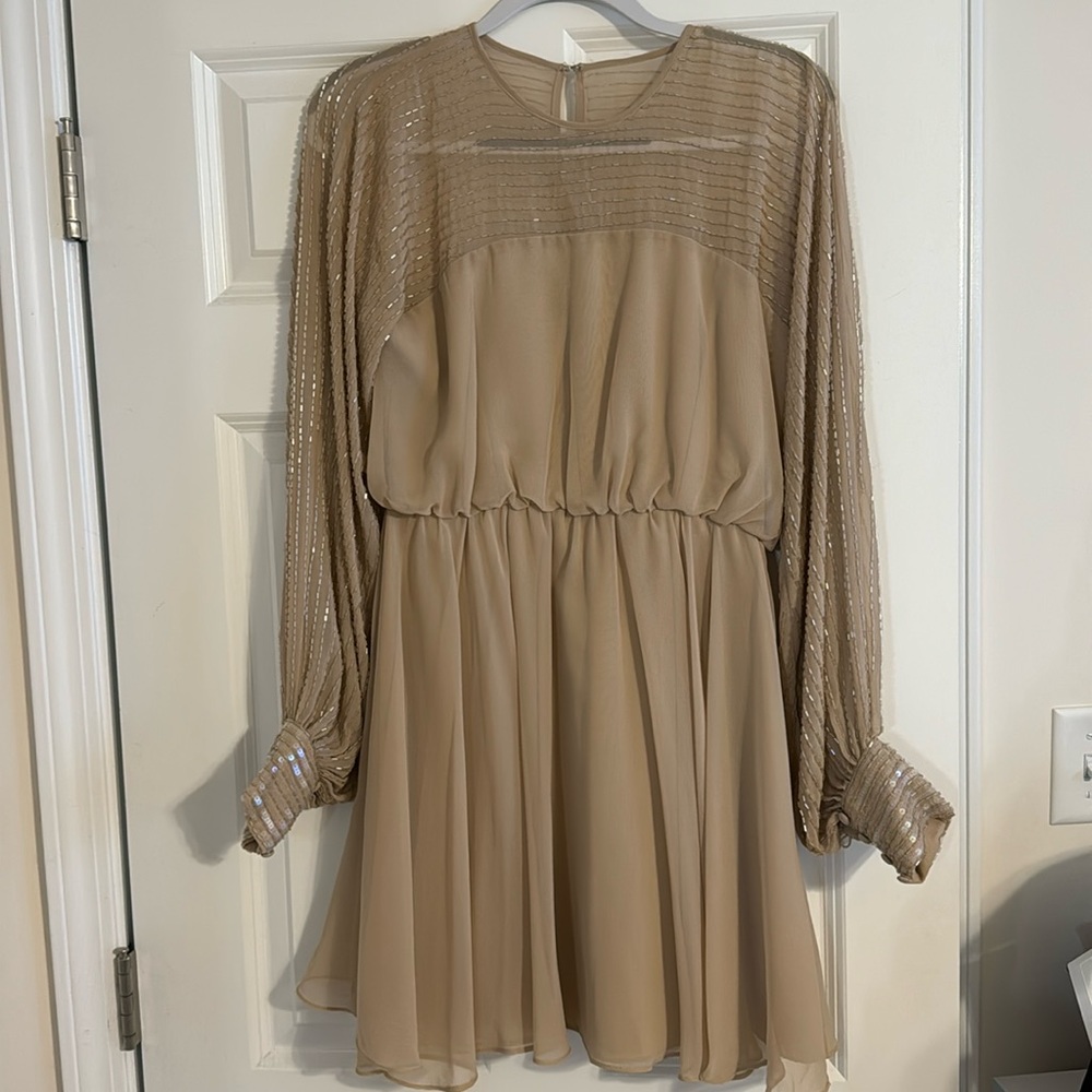 ASOS tan sequin sleeve dress